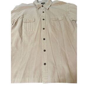 Weekendz off button up military style shirt ripstop khaki shirt L